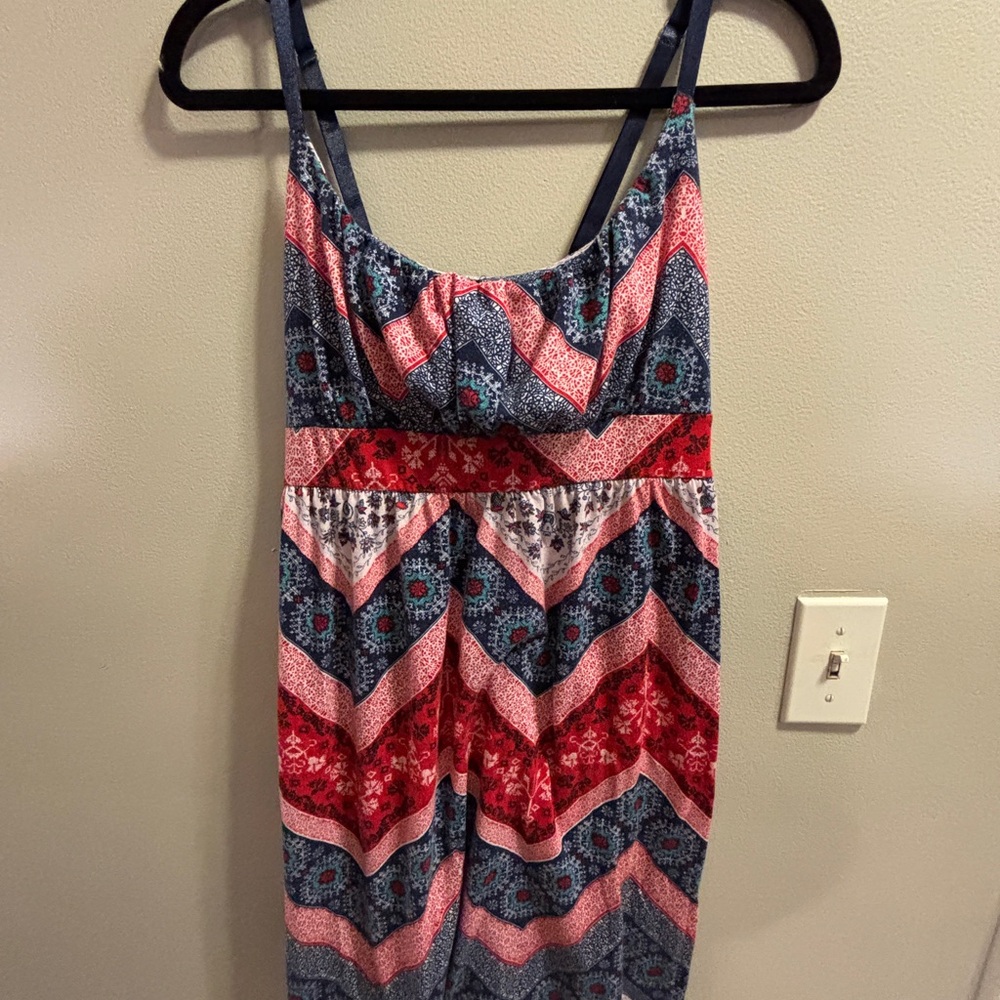 Allison Brittney Red and Blue Patterned Mini Dress